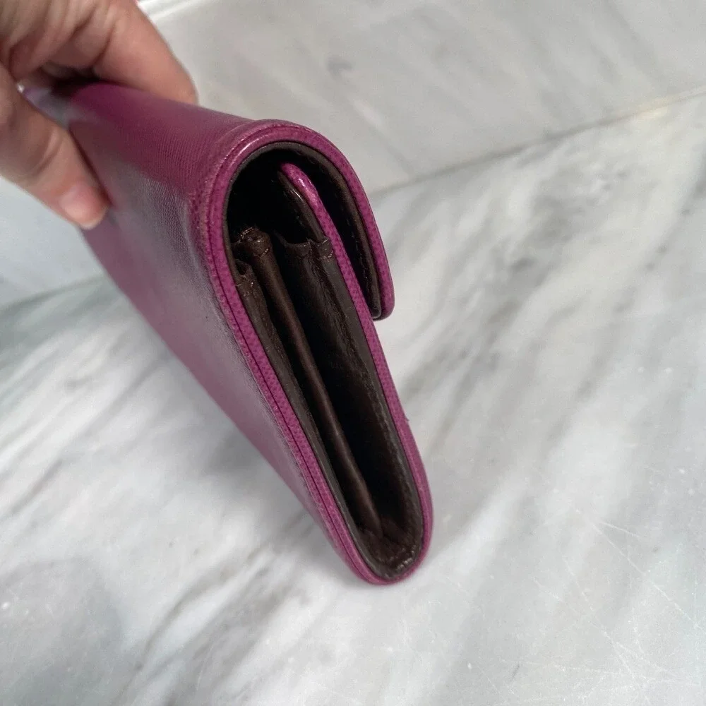 Tory Burch Continental Wallet Leather Zip Around Clutch Plum Purple 7.5x4‎